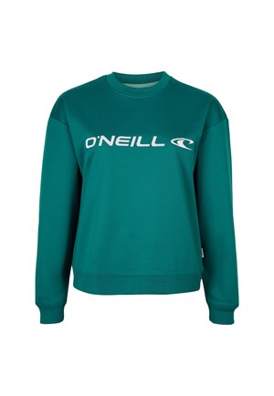 Zwempetrol lange mouwen met ronde hals in petrolkleur, met witte tekst "O'NEILL" en golflogo gecentreerd op de borst, met geribbelde manchetten en zoom.
