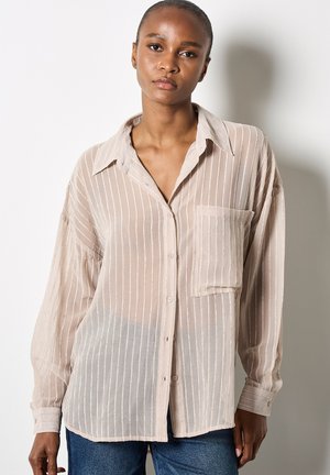 STRIPE SEMI-SHEER - Button-down blouse - stone