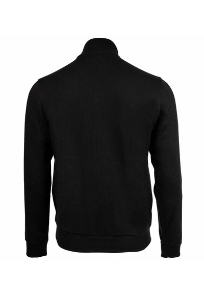 Maglione nero con un design semplice, colletto alto e maniche lunghe. Le maniche e l'orlo a costine offrono un look aderente. Tessuto morbido.