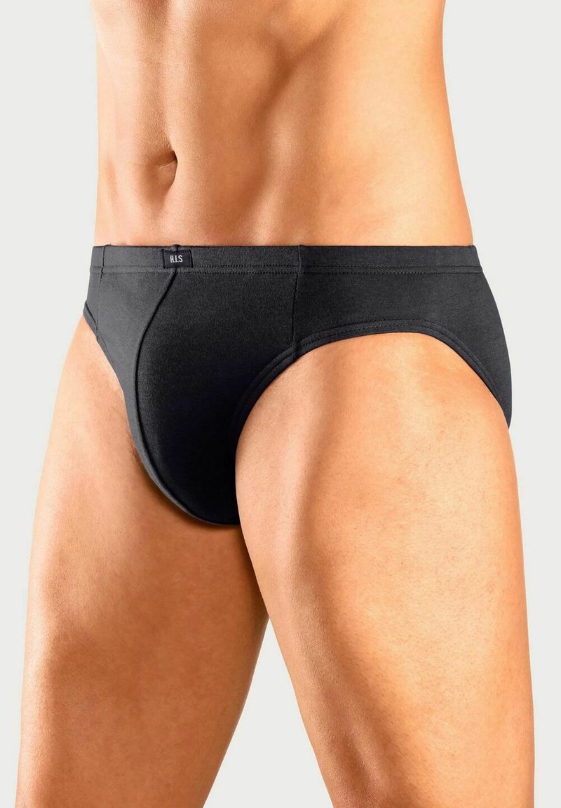 Schwarze Baumwollslips mit glatter Textur und figurbetontem Design, ausgestattet mit einem Bund mit Logostickerei und einer konturierten Tasche.