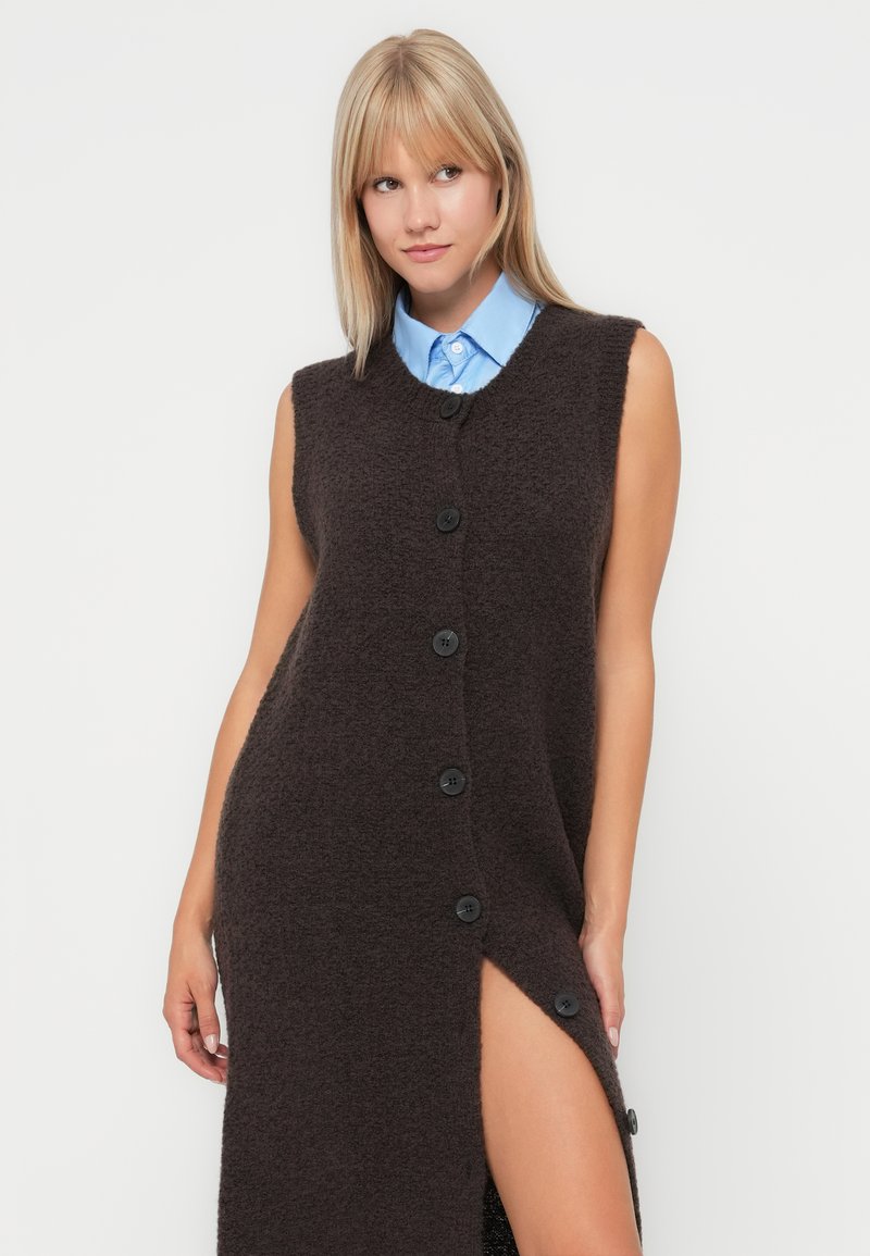 brown dress with cardigan Tania Wishlist Sweater Dress and Cardigan Combo : Taupe/Cream – TeaElla main image 0