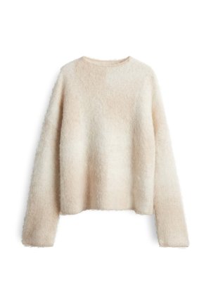 Pullover fuzzy beige chiaro con scollatura rotonda, maniche lunghe e vestibilità comoda. Texture morbida con un motivo a gradiente.