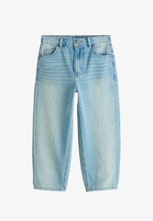 Hele sinised lahtise lõikega teksapüksid, viie tasku ja nööpkinnitusega. Omavad peent pleekimist ja sirge säärekuju.