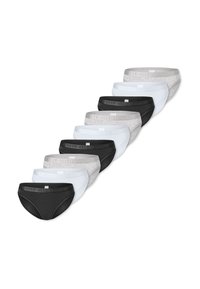 Variedad de bragas de mujer en negro, blanco y gris, hechas de tela suave con cinturillas elásticas que presentan una marca sutil.