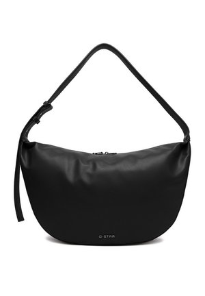 Czarna, półksiężycowa torba na ramię z regulowanym paskiem, zamkiem błyskawicznym i małym logo „G-STAR” na przedniej dolnej części.
