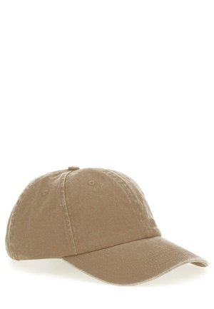 Casquette de baseball en coton kaki avec une visière courbée, texture douce, design à six panneaux et œillets respirants pour la ventilation.