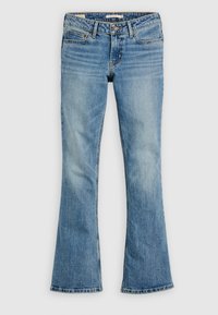 Ανοιχτό μπλε τζιν με ξεβαμμένο εφέ, κλείσιμο με κουμπί και φερμουάρ μπροστά, σχεδιασμός με πέντε τσέπες και ελαφρώς καμπουρωτά μπατζάκια.