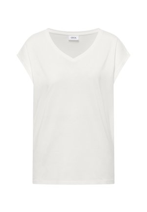 Cecil, DROPPED SHOULDER SHIRT MIT V-NECK - T-shirt basique - vanilla white