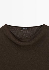 Dark brown textured fabric top with a wide, rounded neckline and a visible "Massimo Dutti" label at the collar.