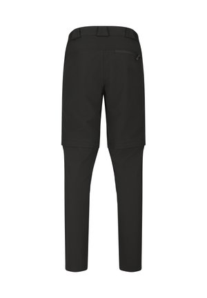 Pantalon convertible noir pour l'extérieur avec short amovible zippé et une poche arrière zippée, vu de dos.