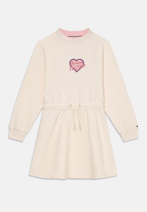 HEART EMBROIDERY DRAWSTRING WAIST SWEATSHIRT DRESS - Päevakleit - ancient white