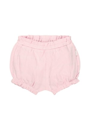 Bloomer en coton rose clair avec une taille élastique douce et un ourlet volanté. Forme simple et arrondie avec une texture lisse.