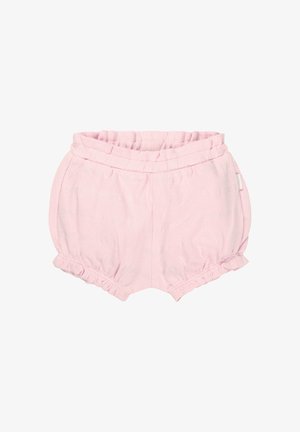 Bloomer en coton rose clair avec une taille élastique douce et un ourlet volanté. Forme simple et arrondie avec une texture lisse.