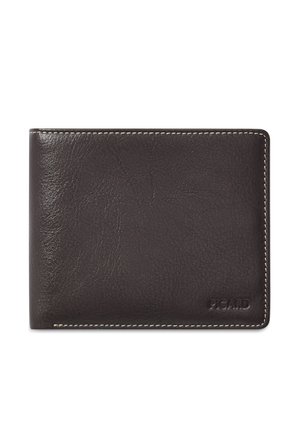 Portefeuille bifold en cuir marron foncé avec couture blanche et logo "PICARD" embossé dans le coin inférieur droit.