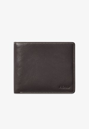 Dark brown leather bifold wallet with white stitching and embossed "PICARD" logo in the bottom right corner.