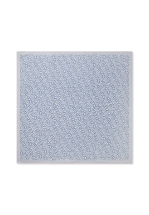 Blauwe gestructureerde vloerkleed met een geometrisch ontwerp en lichtblauwe accenten op een textuur achtergrond, rechthoekige vorm en scherpe randen.