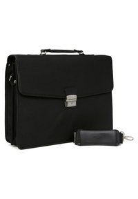 Borsa a tracolla nera in nylon con superficie testurizzata, pattina frontale, chiusura in metallo argentato e tracolla nera rimovibile. Logo sulla tracolla.