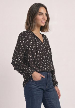 Street One, LANGARM BLUSE MIT SPLIT NECK UND RÜSCHEN - Blouse - black coffee