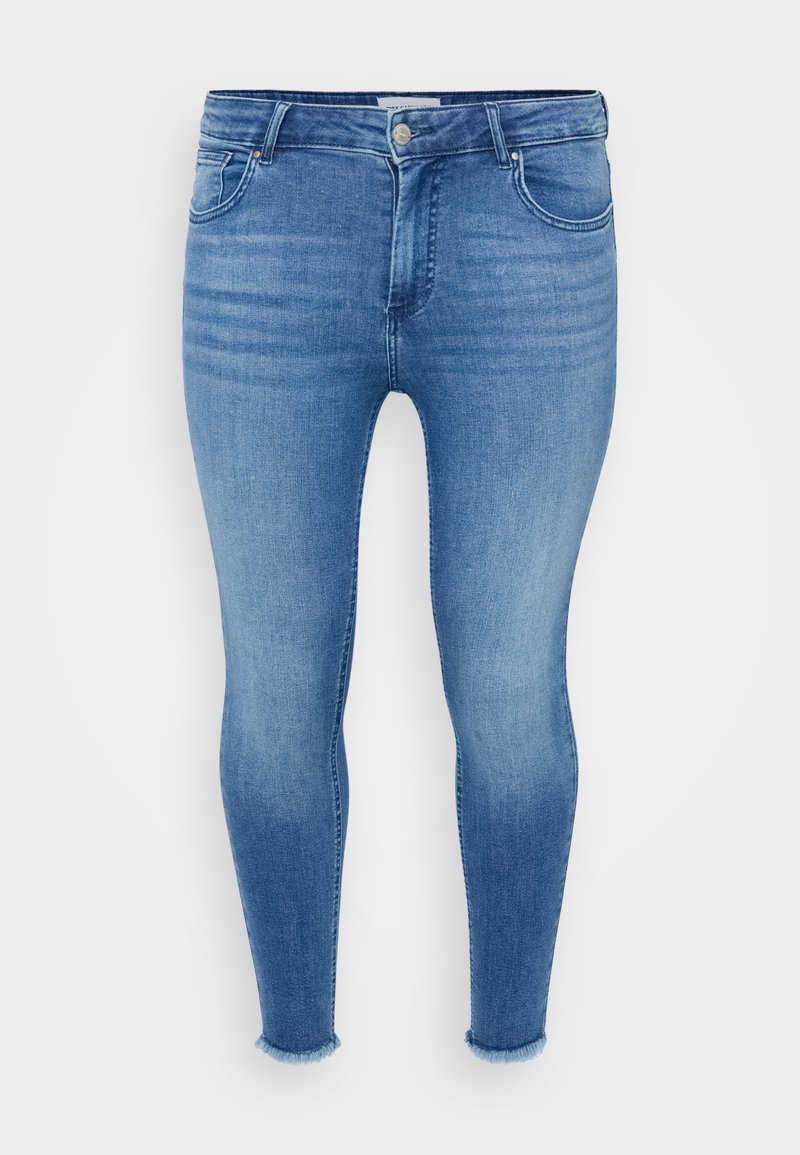 Jeans Skinny ONLY Carmakoma - Vita Alta Con Orlo Raw Per Donna, Lavaggio Dark Blue - Foto 7
