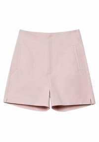 Los pantalones cortos entallados de color rosa claro presentan una cintura alta, bolsillos laterales con abertura y líneas limpias. Están hechos de una tela suave con una forma estructurada.