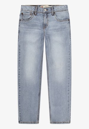 Gai zilo denimu bikses ar brīvu piegriezumu, taisnu kāju dizainu, redzamām šuvēm un piecām kabatām. Mīksta tekstūra ar izbalējušu tonējumu.