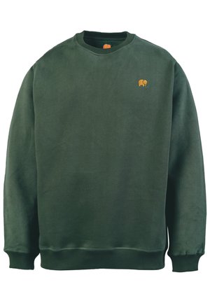 Sweat-shirt vert en mélange de coton, avec un col rond, des poignets côtelés et un petit logo d'éléphant orange sur la poitrine.