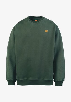 Sweat-shirt vert en mélange de coton, avec un col rond, des poignets côtelés et un petit logo d'éléphant orange sur la poitrine.