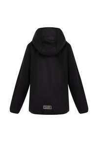 Juodas, su kapišonu švarkas su lygiu paviršiumi, elastinėmis rankovėmis ir etikete apatinėje nugaros dalyje. Sukurtas funkcionalumui ir patogumui.