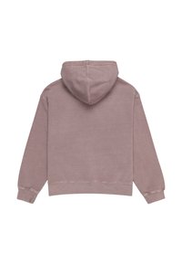 Sweat à capuche rose poussiéreux uni, vu de dos, avec manches longues et poignets et ourlet côtelés.