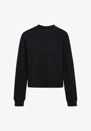 Czarna bluza z długim rękawem z dzianiny waflowej z okrągłym dekoltem i subtelnym haftowanym logo „hummel” na piersi.