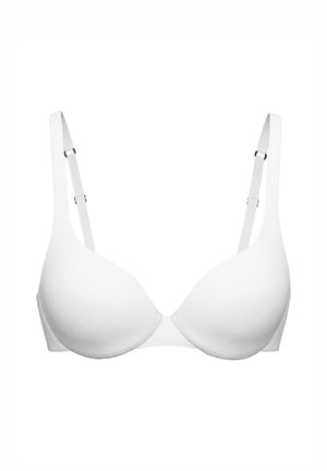 Witte gewatteerde beugelbeha met verstelbare bandjes en gladde cups, ontworpen voor dagelijks comfort en ondersteuning.