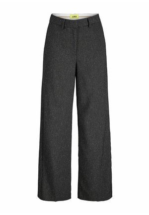 Weite Hosen aus dunkelgrauem Stoff mit strukturierter Oberfläche. Mit flachem Bund, zwei Seiten pockets und einem Reißverschluss.
