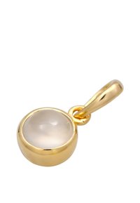 Goldanhänger mit einem transparenten, runden Mondstein in der Mitte. Glatte Oberfläche mit poliertem Finish und rundem Rahmen.