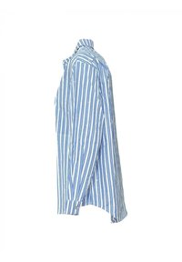 Camicia a maniche lunghe a righe in cotone blu chiaro e bianco, con pattina abbottonata, vestibilità comoda e orlo curvo.
