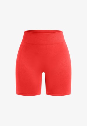 Shorts da ciclista aderenti alti in vita, di un vivace rosso, realizzati in un tessuto elasticizzato con una larga fascia a costine in vita e una silhouette liscia e aderente.