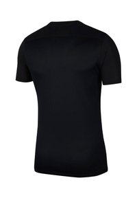 T-shirt nero a maniche corte con tessuto texturizzato, scollo rotondo e design con yoke sul retro, taglio dritto.