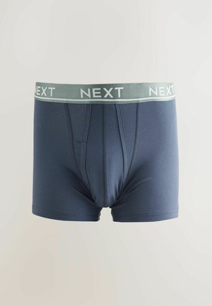 Tumedate meeste bokserid, millel on helesinine elastne vöö, millel on valge sõna "NEXT". Sile kangas, pehme tekstuur.