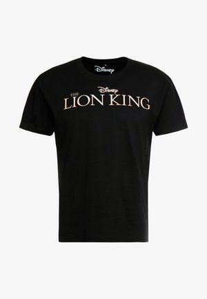 Czarny bawełniany T-shirt z napisem "Disney Król Lew" w złotym kolorze na przodzie. Standardowy okrągły dekolt i krótkie rękawy.