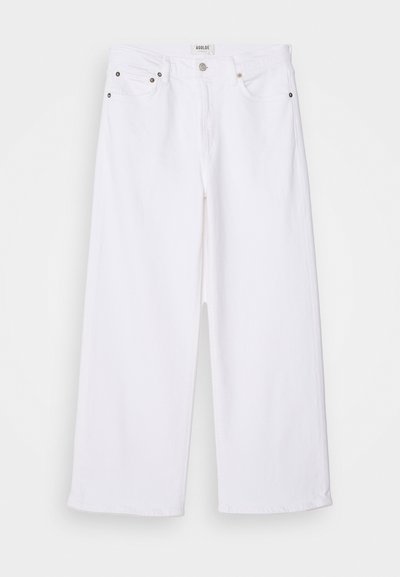 Witte wijde jeans van denim, met een vijf-pocket ontwerp, metalen hardware en een hoge taille, met een nette afwerking aan de zoom.