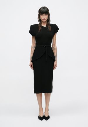 SLEEVE SHOULDER PAD PEPLUM DRESS - Dzsörzéruha - black