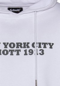 Felpa con cappuccio bianca in cotone con grafica frontale che riporta "NEW YORK CITY SCHOTT 1913" in lettere grigie e in grassetto, dotata di lacci.