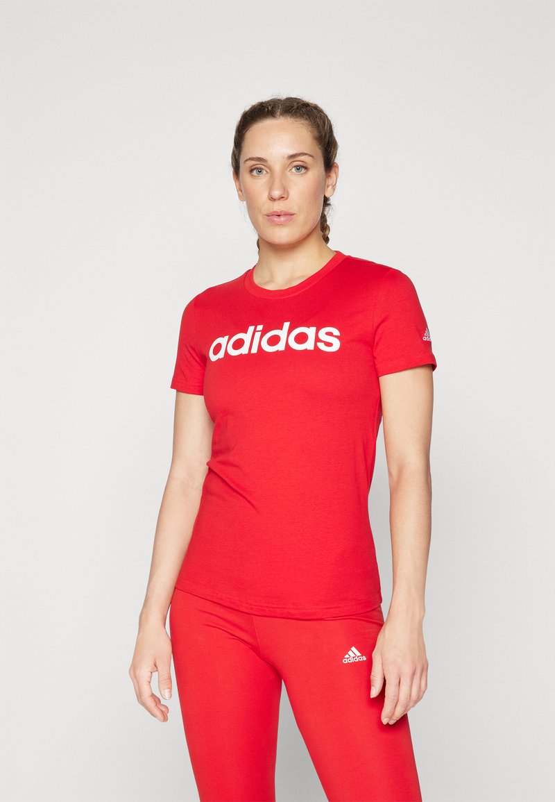 adidas Sportswear W LIN T - Triko s potiskem - better scarlet