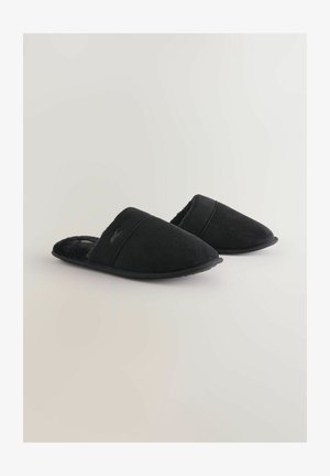Sorte slippers lavet af blødt tilbageslagsmateriale med en luksuriøs indvendig, spids tå og minimalistisk design.