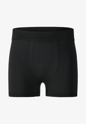 Svart boxer shorts med tett passform, med et bredt elastisk midjebånd, glatt tekstur og en avrundet pose for støtte.