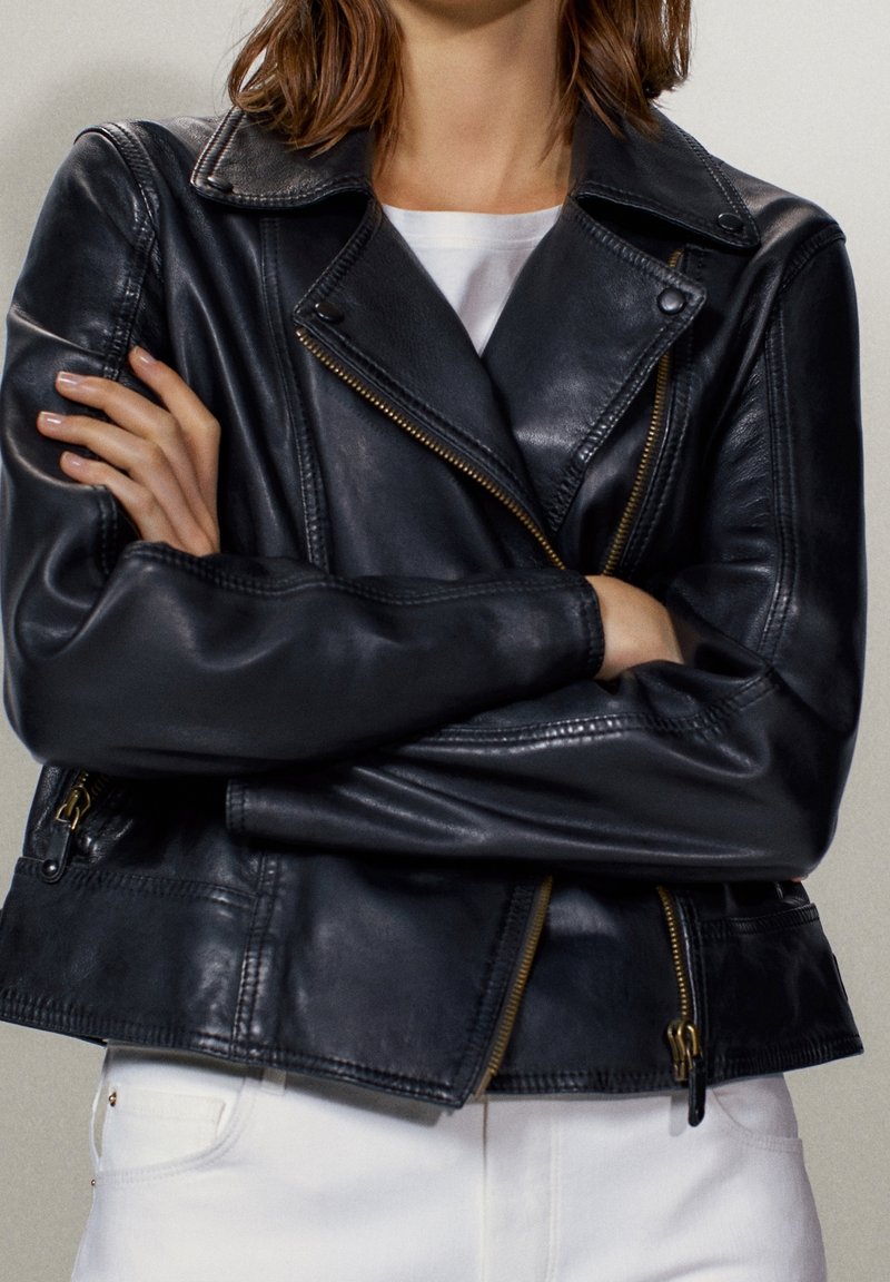 Massimo Dutti Veste en cuir - black