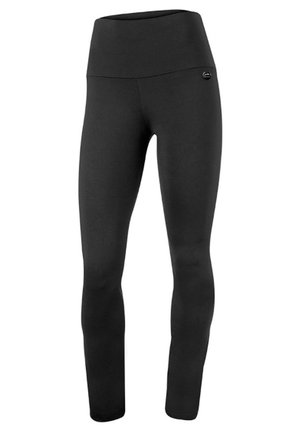 Leggings negros de material elástico, con una cintura alta y una textura suave, diseñados para ropa deportiva.
