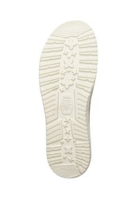 Rubberen schoenzool in off-white, met een getextureerd oppervlak en verschillende profielpatronen, waaronder sterren en gekruiste vormen voor grip.