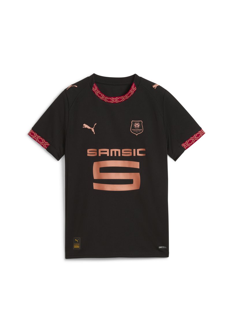 Melna futbola kreklu ar īsām piedurknēm, sarkanu dekoratīvu apdari, vara logotipu un uzrakstu "SAM SIC" ar lielu "9" centrā priekšpusē.