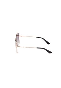 Occhiali da sole con montatura in metallo dorato e lenti grigie sfumate. Bracci sottili con punte nere. Design minimalista senza hardware o pattern aggiuntivi.