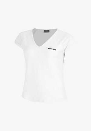 Wit sport T-shirt met korte mouwen en V-hals, met het "HEAD" logo op de linkerborst, ontworpen voor sportieve activiteiten.
